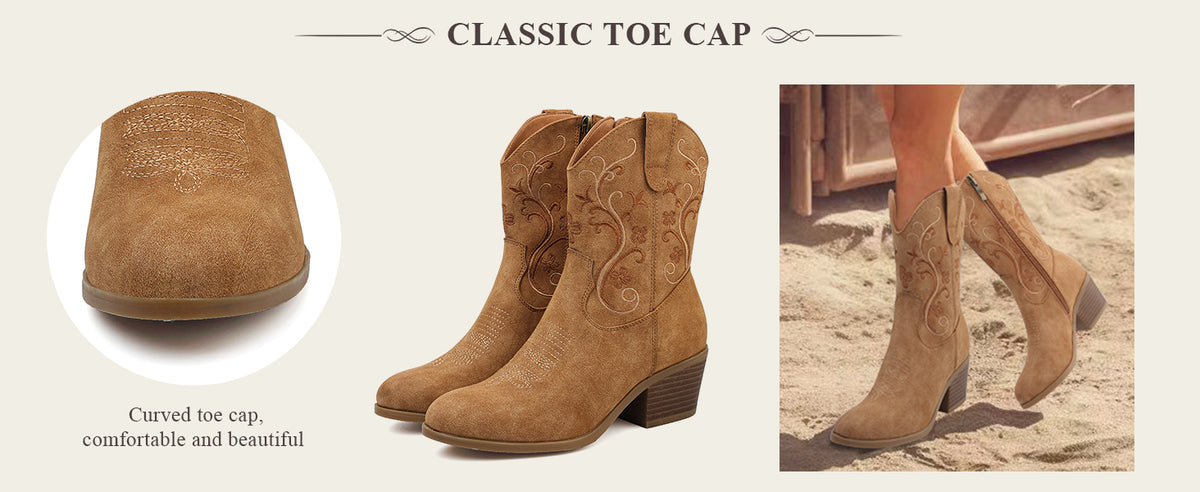 Women's Embroidered Cowboy Boots – Short Shaft with Side Zip