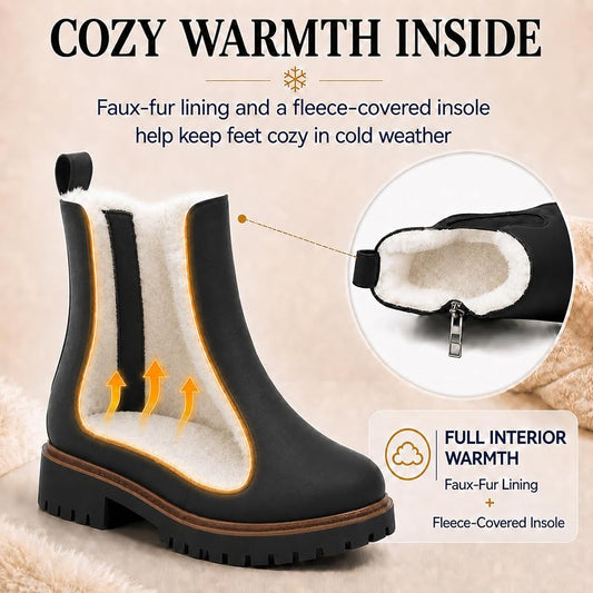 Premium Waterproof Winter Chelsea Boots for Women with Fur Lining and Platform Sole