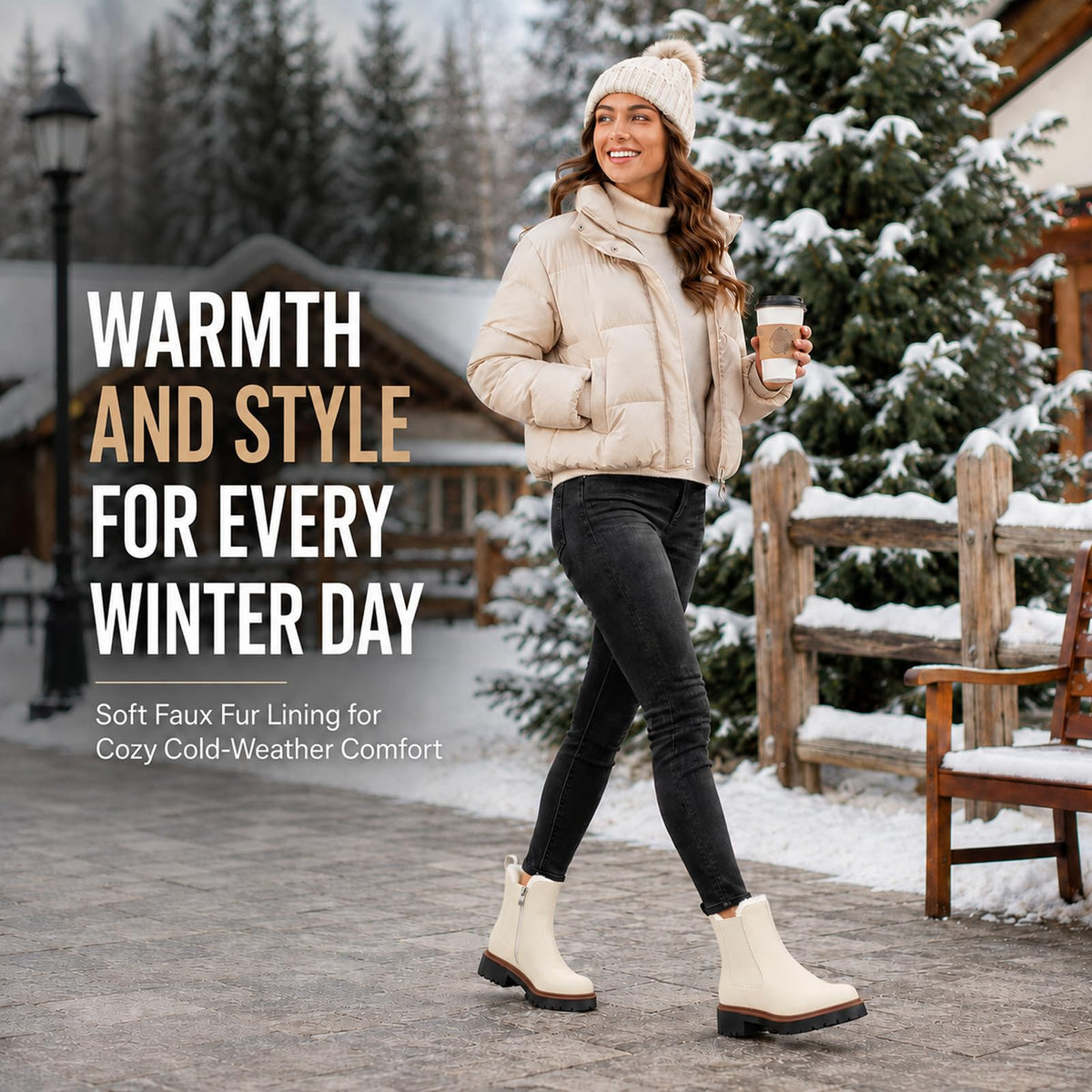 Women's Winter Chelsea Boots – Fur Lined Platform Ankle Boots with Side Zip