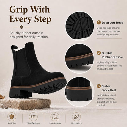 Premium Waterproof Winter Chelsea Boots for Women with Fur Lining and Platform Sole