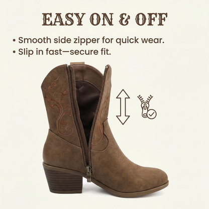 Women's Embroidered Cowboy Boots – Short Shaft with Side Zip