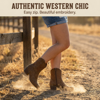 Women's Embroidered Cowboy Boots – Short Shaft with Side Zip