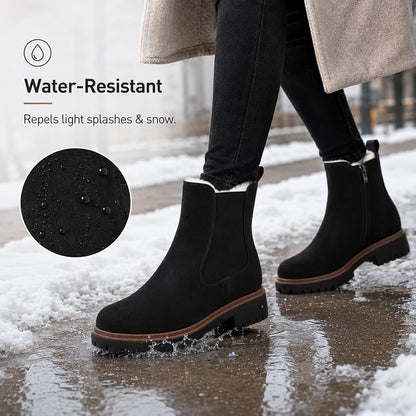 Premium Waterproof Winter Chelsea Boots for Women with Fur Lining and Platform Sole