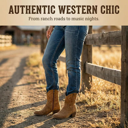 Embroidered Short Shaft Side Zip Women's Cowboy Boots