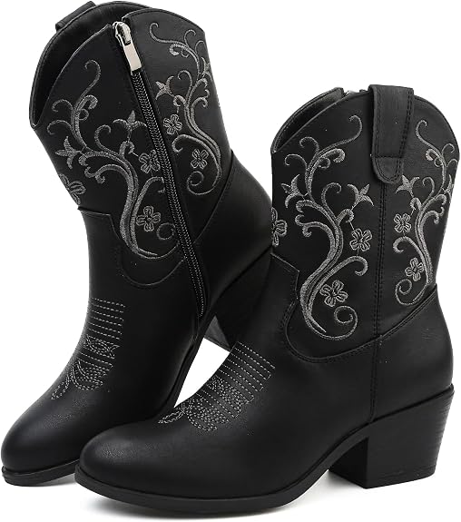 Women's Embroidered Cowboy Boots – Short Shaft with Side Zip