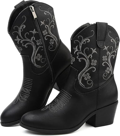Women's Embroidered Cowboy Boots – Short Shaft with Side Zip