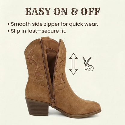 Embroidered Short Shaft Side Zip Women's Cowboy Boots