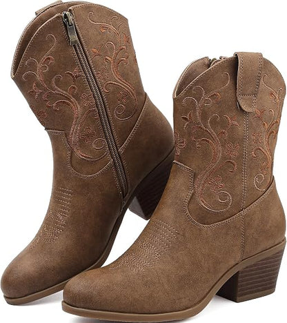 Women's Embroidered Cowboy Boots – Short Shaft with Side Zip