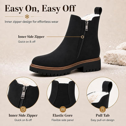 Premium Waterproof Winter Chelsea Boots for Women with Fur Lining and Platform Sole