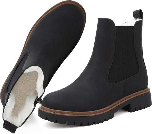 Premium Waterproof Winter Chelsea Boots for Women with Fur Lining and Platform Sole