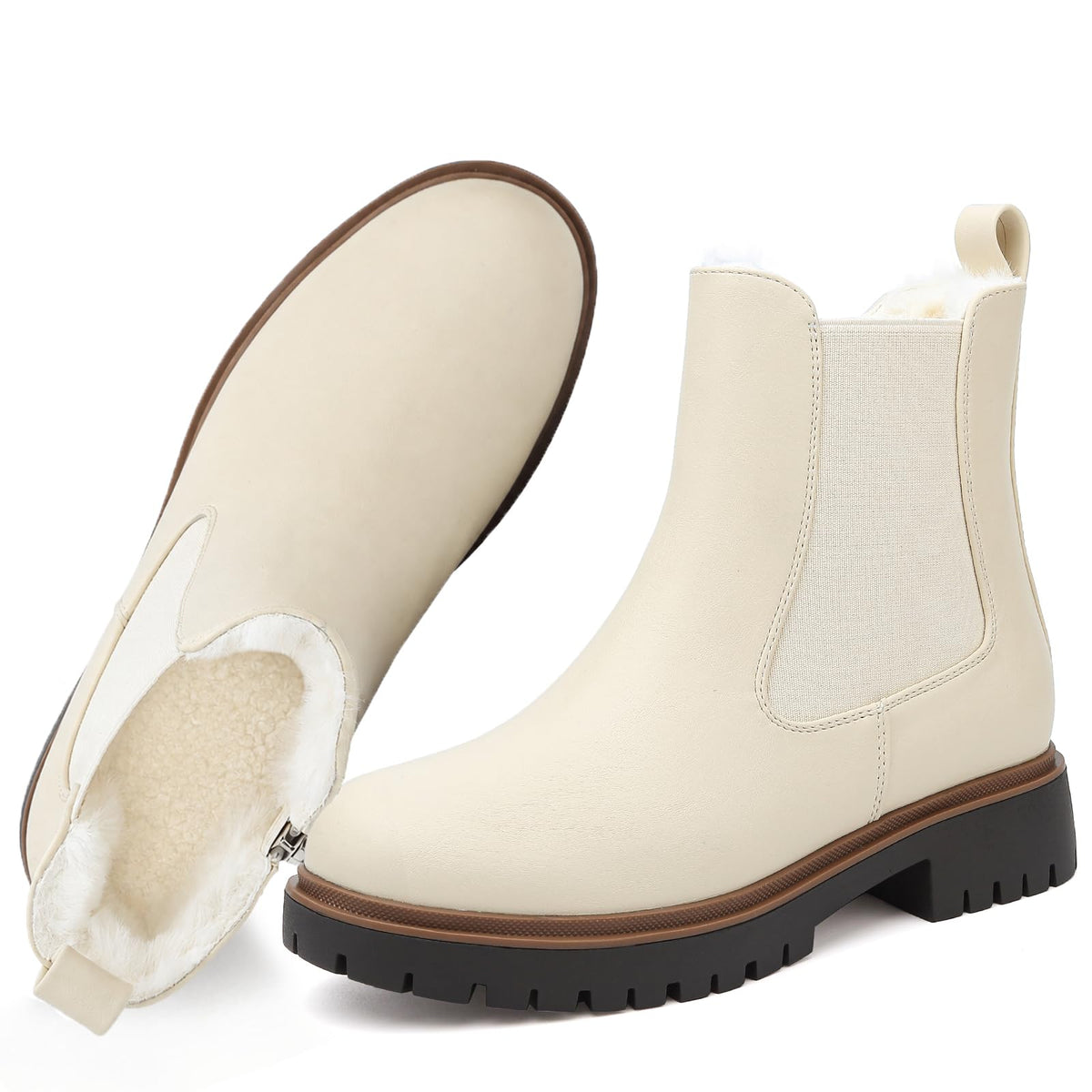 Women's Winter Chelsea Boots – Fur Lined Platform Ankle Boots with Side Zip