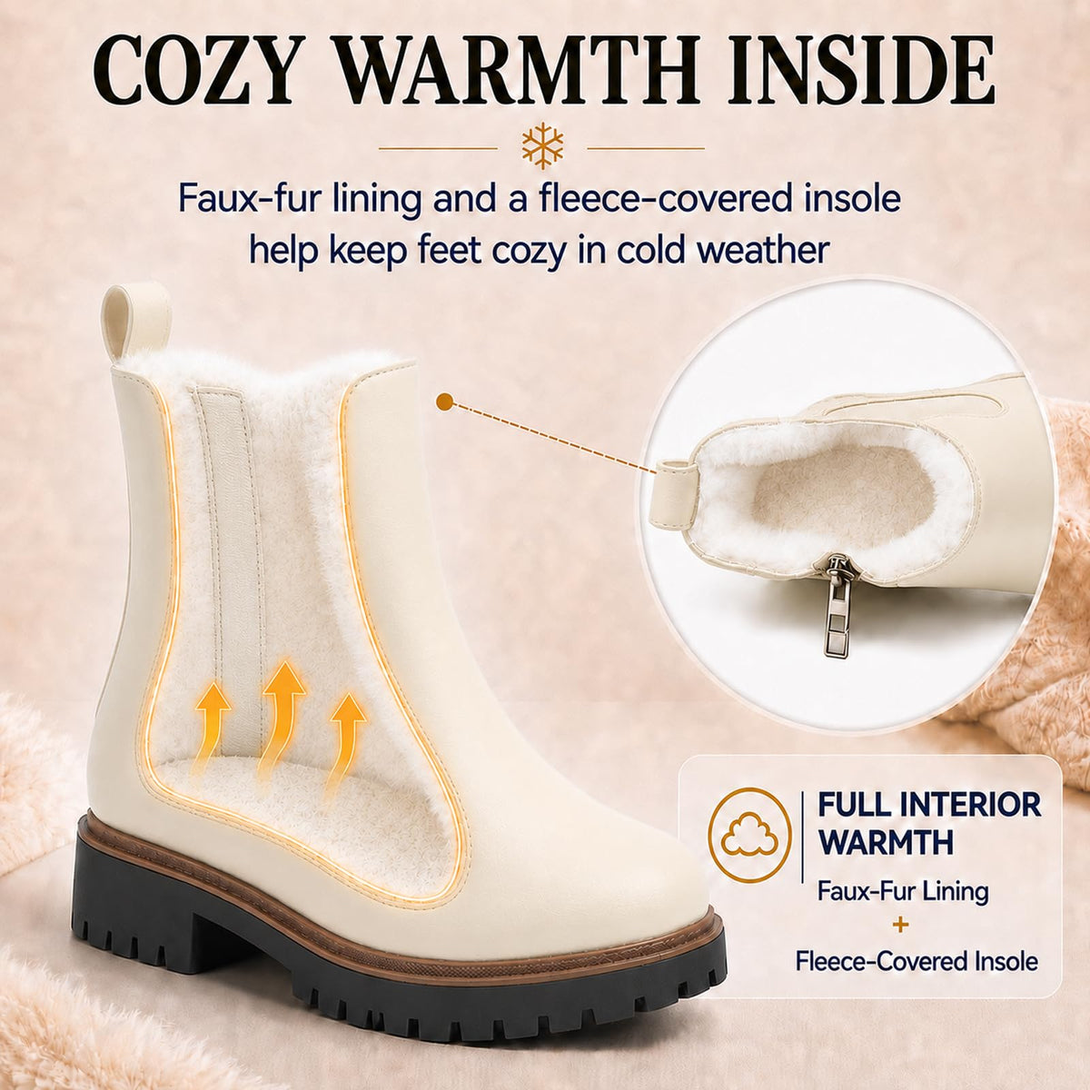 Women's Winter Chelsea Boots – Fur Lined Platform Ankle Boots with Side Zip