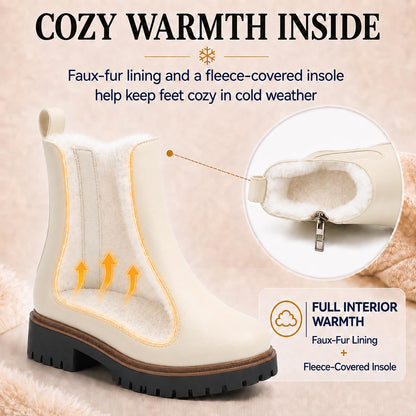 Women's Winter Chelsea Boots – Fur Lined Platform Ankle Boots with Side Zip