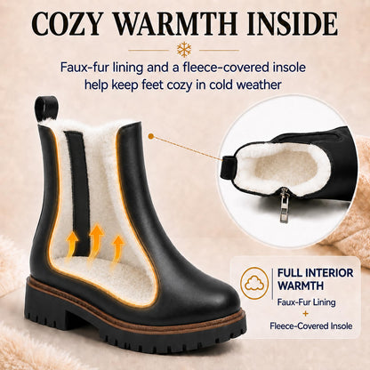 Women's Winter Chelsea Boots – Fur Lined Platform Ankle Boots with Side Zip