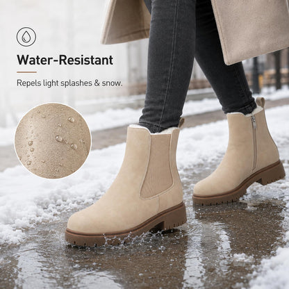 Women's Winter Chelsea Boots – Fur Lined Platform Ankle Boots with Side Zip