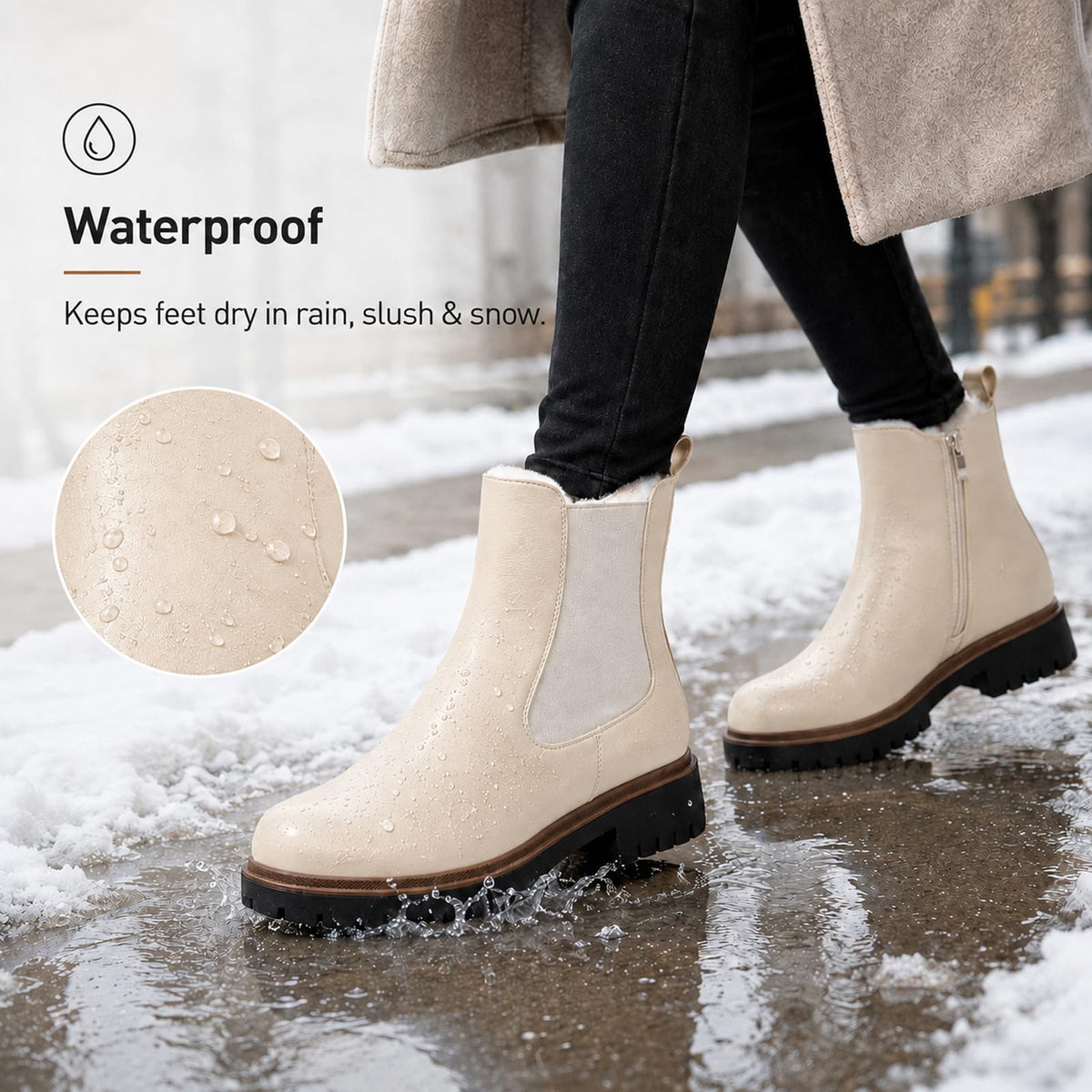 Women's Winter Chelsea Boots – Fur Lined Platform Ankle Boots with Side Zip