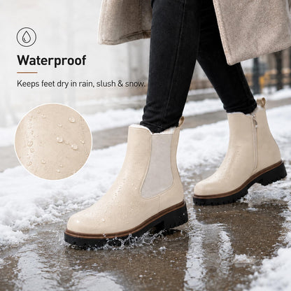 Women's Winter Chelsea Boots – Fur Lined Platform Ankle Boots with Side Zip