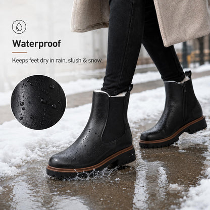 Women's Winter Chelsea Boots – Fur Lined Platform Ankle Boots with Side Zip