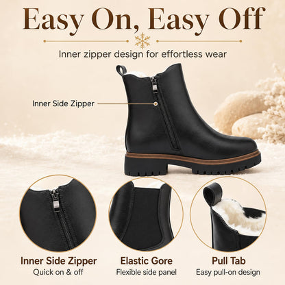 Women's Winter Chelsea Boots – Fur Lined Platform Ankle Boots with Side Zip