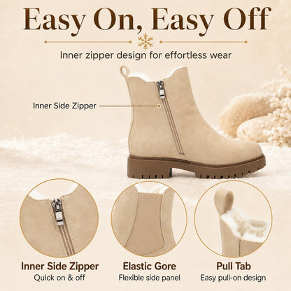 Women's Winter Chelsea Boots – Fur Lined Platform Ankle Boots with Side Zip
