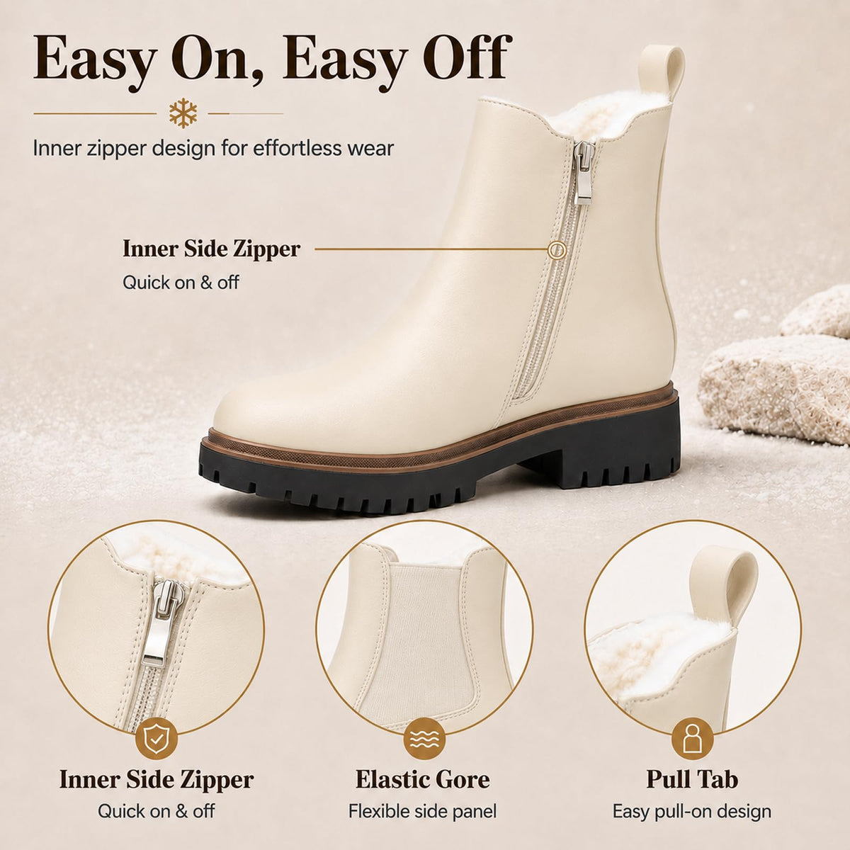 Women's Winter Chelsea Boots – Fur Lined Platform Ankle Boots with Side Zip