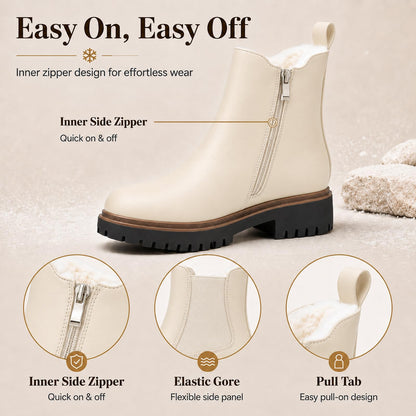 Women's Winter Chelsea Boots – Fur Lined Platform Ankle Boots with Side Zip