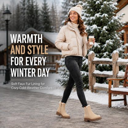 Women's Winter Chelsea Boots – Fur Lined Platform Ankle Boots with Side Zip
