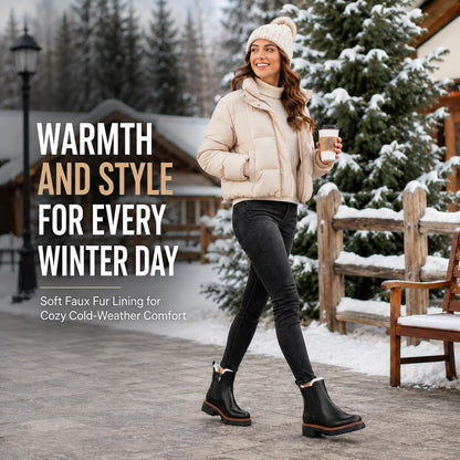 Women's Winter Chelsea Boots – Fur Lined Platform Ankle Boots with Side Zip