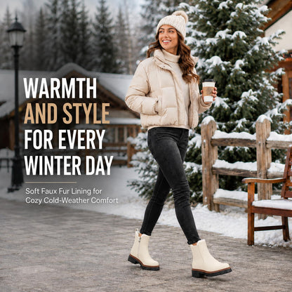 Women's Winter Chelsea Boots – Fur Lined Platform Ankle Boots with Side Zip